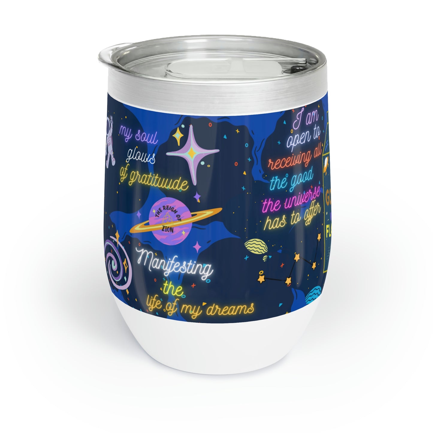 Custom Space-Themed Wine Tumbler - Manifest Your Dreams & Attract Your Tribe